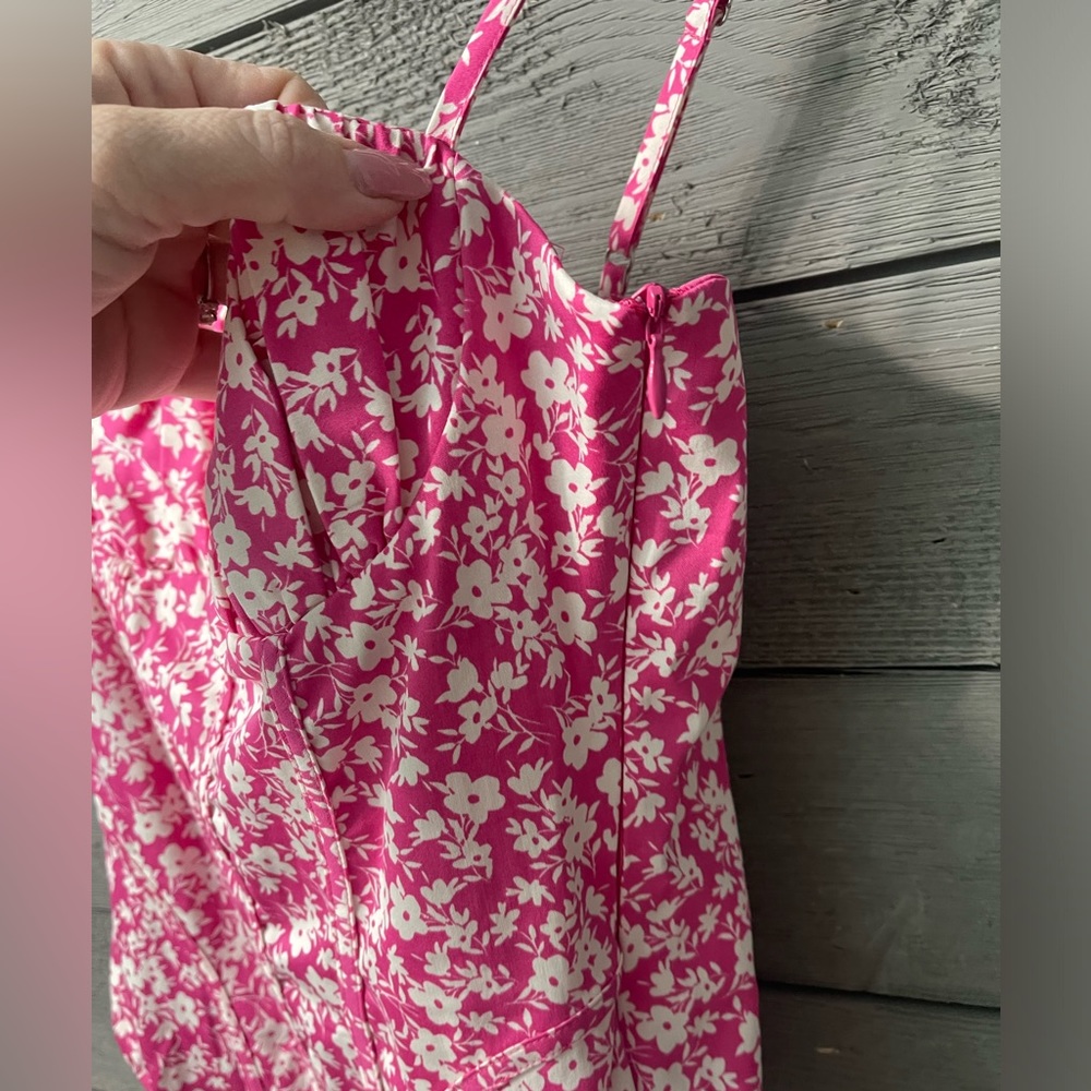 NWT Zara Pink White Floral Print Corset Bodysuit Sz S Summer Fest Beach Party - Picture 9 of 11
